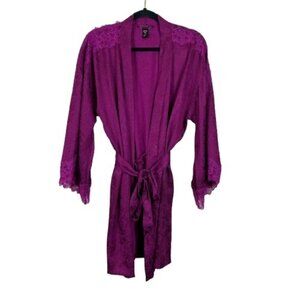 Victoria’s Secret Magenta Satin Floral Lace Trim Robe Size XS Romantic